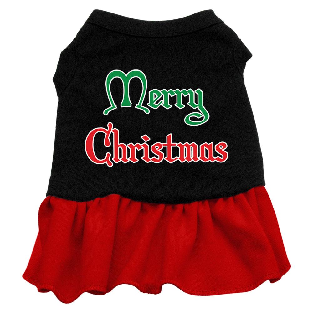 Merry Christmas Screen Print Dress Black with Red XS